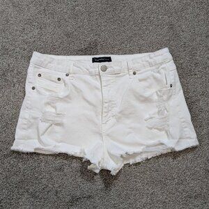 AEROPOSTALE High Rise White Stretch Denim Distressed Cut-Off Shorts; Size 16